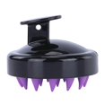 thumbnail image 1 of Cepillo masajeador del cuero cabelludo con cerdas de silicona suave, exfoliante capilar resistente al agua para la ducha, color negro y morado., 1 of 5
