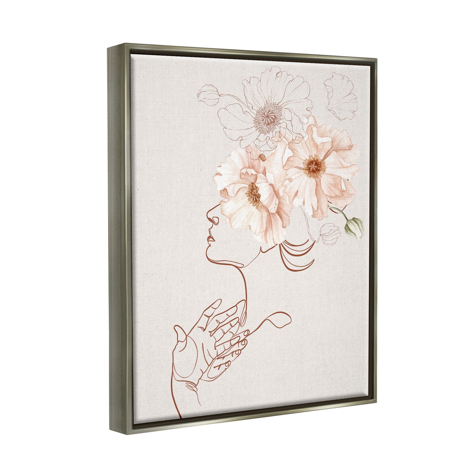 Stupell Industries Simple Pink Botanical Pattern Bouquet Person Outline Luster Gray Framed Floating Canvas Wall Art, 24x30, by Ros Ruseva