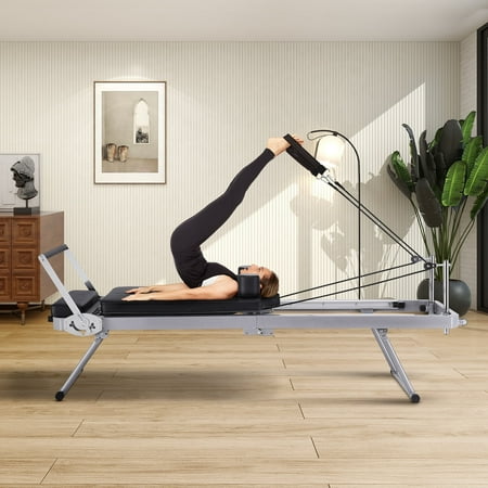 Pilates Beds Foldable Training Reformer Equipment,Home Workout System,Black