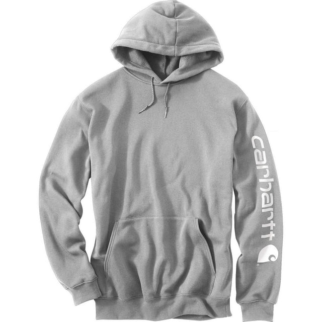 Carhartt Men's Signature Sleeve Logo Midweight Sweatshirt Hooded,Heather Grey,Large