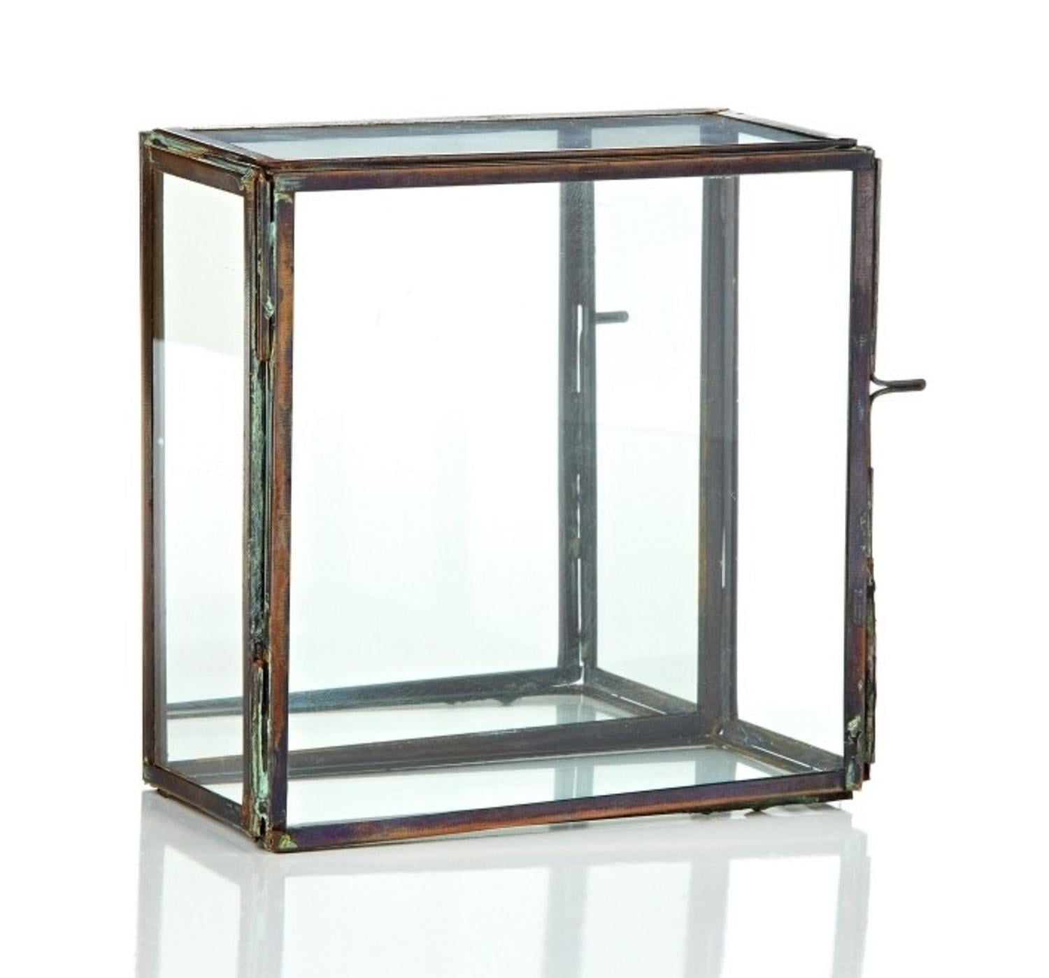 6 25 Table Top Rectangular Glass Terrarium With Mirror And Hinged Door
