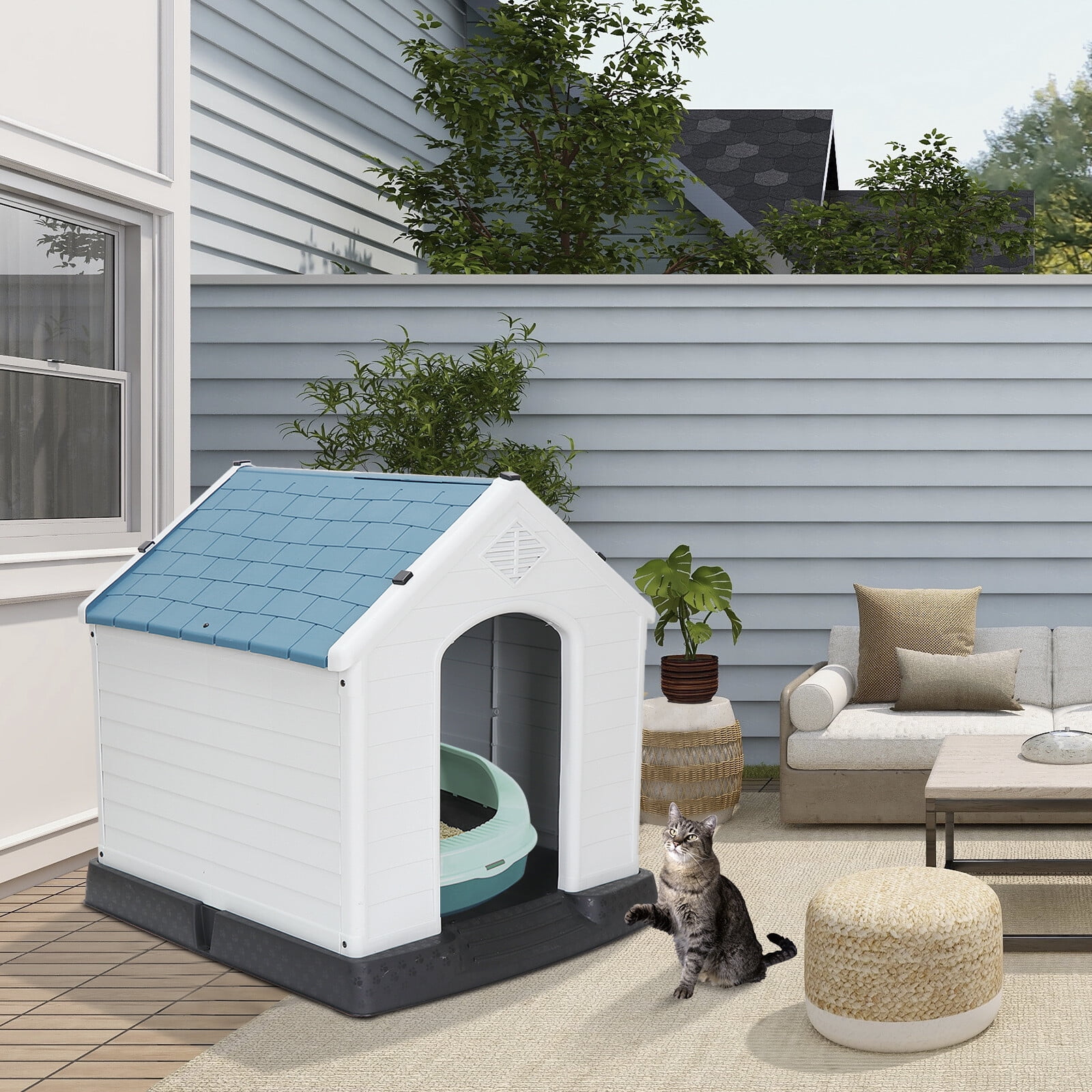 ZENY 32" Large Dog House Indoor Outdoor Plastic Pet House Waterproof Kennel, White
