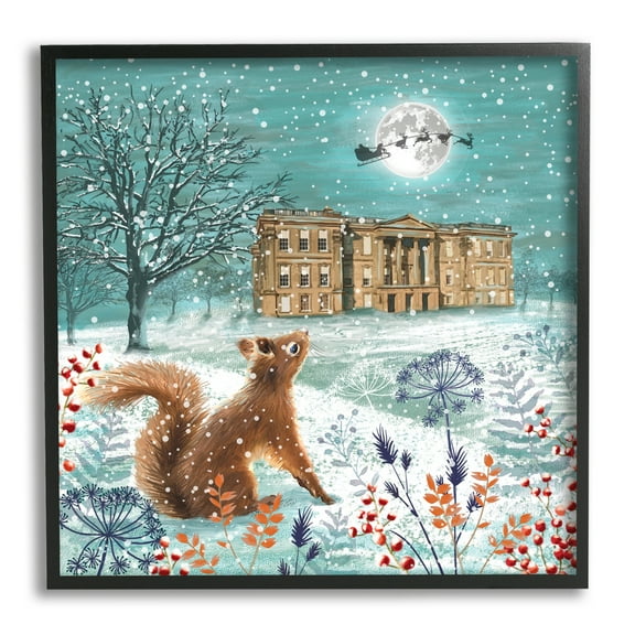 Stupell Industries Squirrel Watching Santa Claus Holiday Painting Black Framed Art Print Wall Art