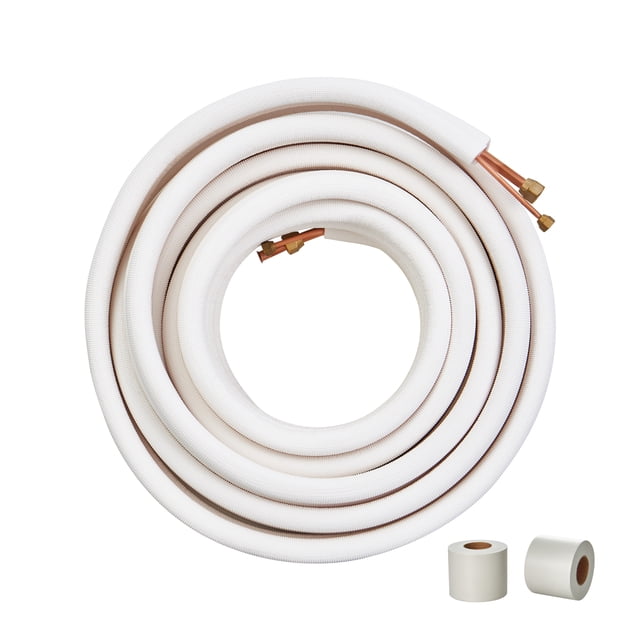 VEVOR 50FT Mini Split Line Set, 1/4" & 1/2" O.D Copper Pipes Tubing and Triple-Layer Insulation.