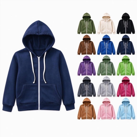 Kakishop Boys Zip up Hoodie Soft Solid Classic Full Zip Hooded Sweatshirts for Kids (3-12 Years) (Sky Blue,7-8 Years)