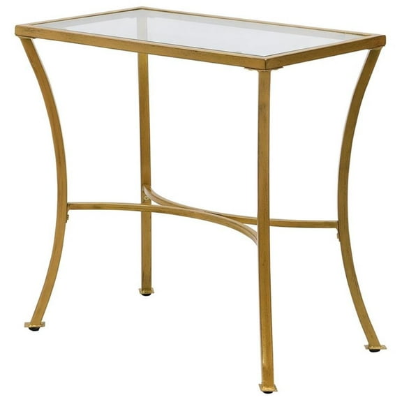 Pemberly Row Transitional Glass Top Accent Table in Antique Gold