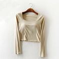 thumbnail image 2 of ZyeKqe Going out Tops for Women Built in Bra Long Sleeve Shirts Square Neck Crop Top Casual Comfy Loungewear, 2 of 3