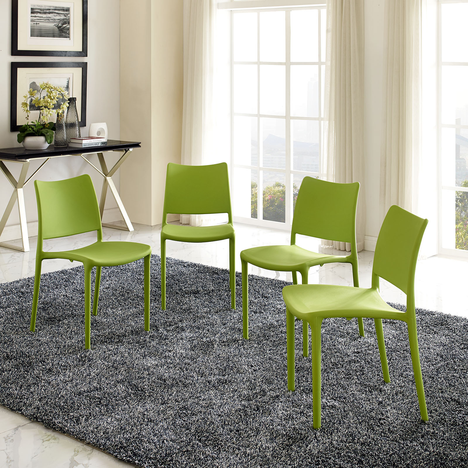 Modern Contemporary Urban Design Outdoor Kitchen Room Dining Chair ( Set of 4), Green, Plastic - image 2 of 5