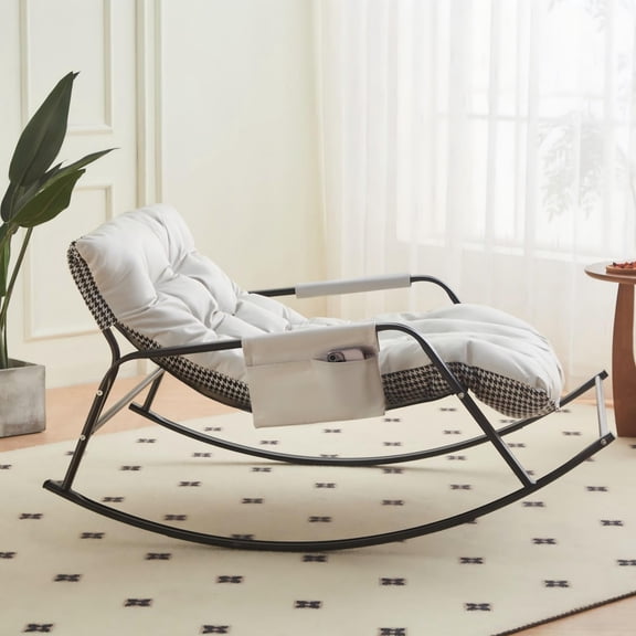Leumius Oversized Rocking Chair Accent Chair,Modern Leather Upholstered Gliding Chair Boucle Reclining Chair for Living Room,Bedroom,White
