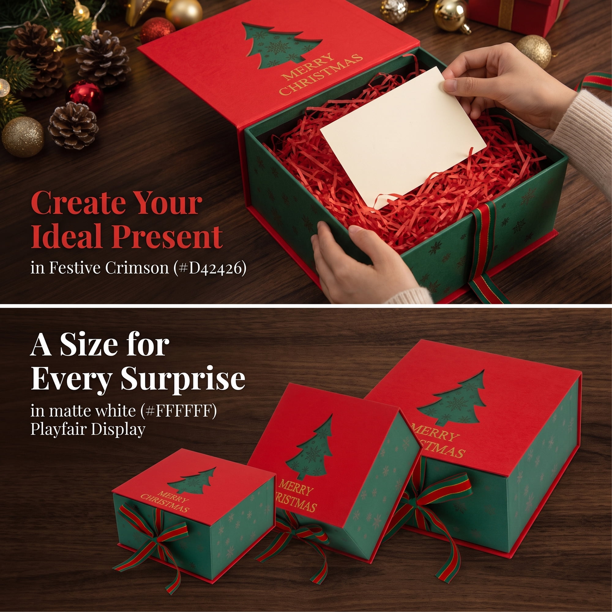 Unique Bargains Rigid Present Box with Christmas Tree Pattern Red 7.9" x 6.7" x 3.7"
