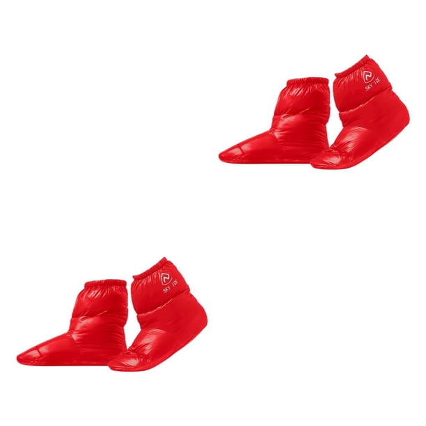 Wosthever Zapatillas de plumón de pato para acampar al aire libre, zapatos de calcetín, botines de bota más cálidos Rojo L 2piezas