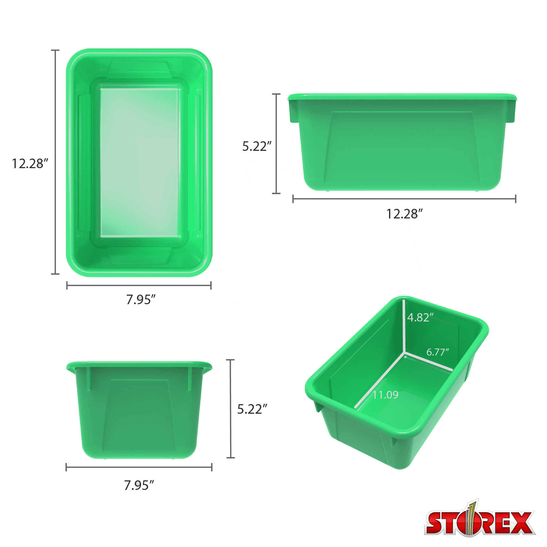 Storex Plastic Cubby Bin, Kids' Craft and Supply Storage, Green, 5-Pack
