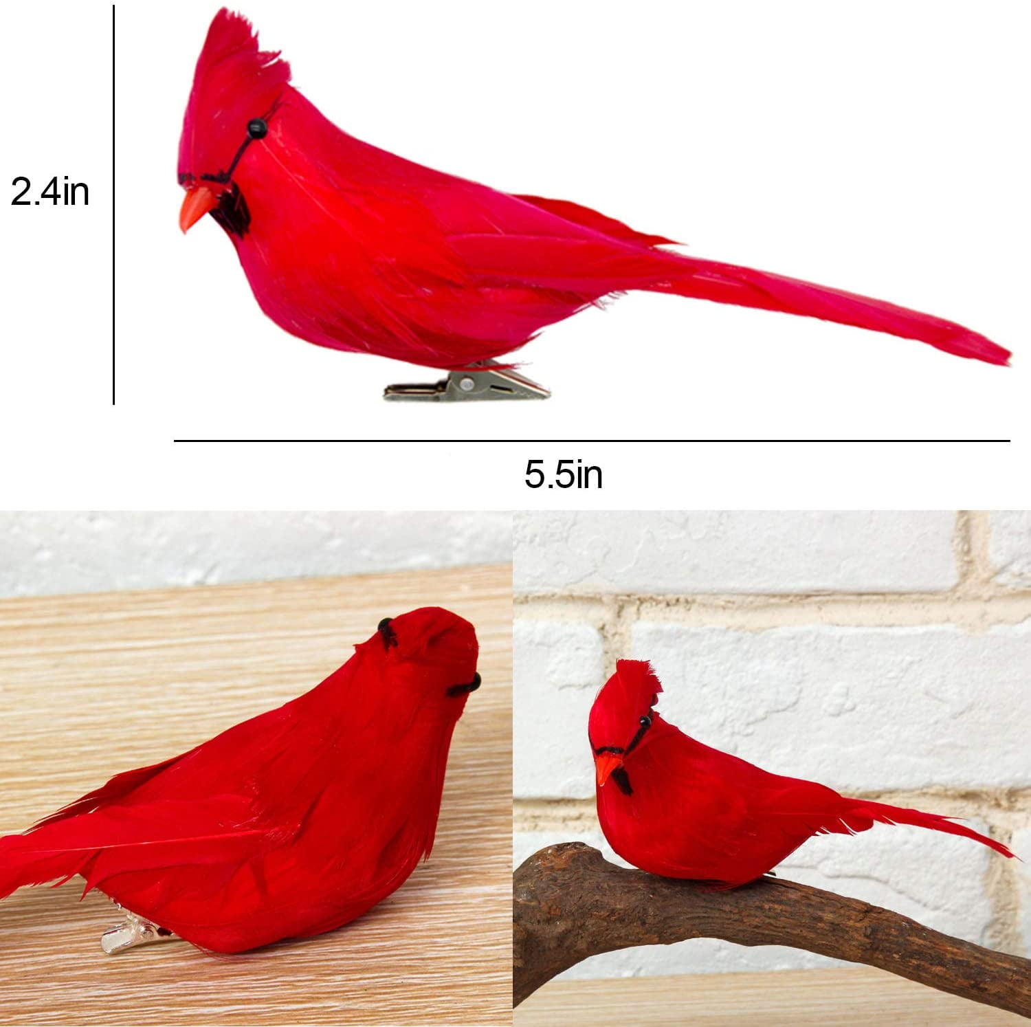 12 PCS Artificial Red Cardinal Birds with Clip-5.0 Inch Christmas Cardinal Birds Clip for Christmas Tree Ornament Decorations, Arts and Crafts(Black Cockroach)