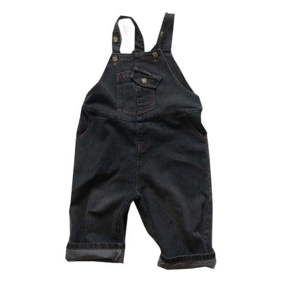 RYTAYY Children Boys Overalls Solid Color with Pocket Thickened Straight Denim Bib Pants Button Closed Soft Comfortable 3-8 Years Elegant Fashion Jumpsuits