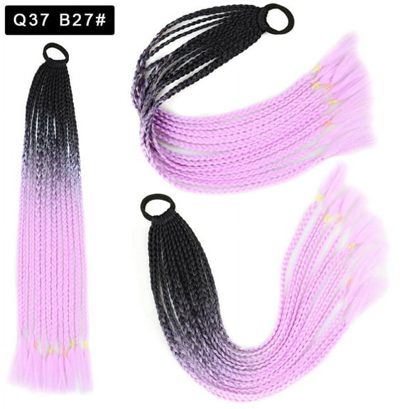 Zhuge 2Pcs Colored Braided Ponytail Hair Extensions Accessories Braids Hair Extensions With Rubber Bands Synthetic Hairpieces for Women Crazy Hair Day Accessories，Black to Light Purple