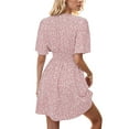 thumbnail image 5 of DYMADE Womens Summer Floral Pleated Elastic Waist V-Neck Half Sleeve A-Line Dress, 5 of 5