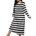 thumbnail image 6 of JUSLIO House Dresses for Women Striped Sleepwear Long Sleeve Nightgown Sleep Dress Round Collar Loungewear Black Robes Nightgowns Pajama, 6 of 6