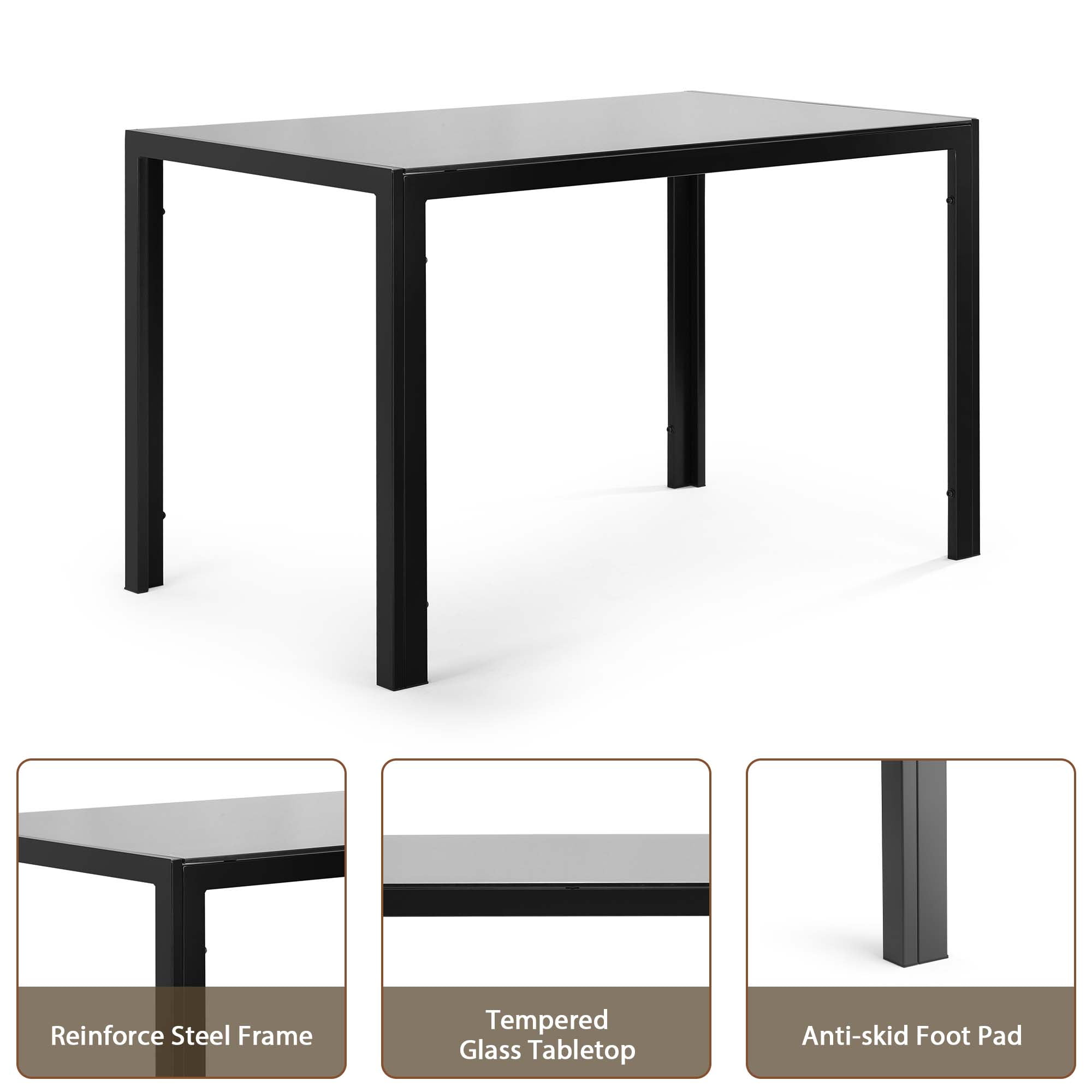 Aukfa 5-Piece Dining Table Set, Tempered Glass Dining Table with 4 Faux Leather Chairs for Dining Room, Kitchen - Black