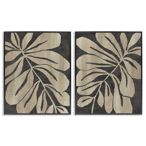 Stupell Industries Rustic Curved Leaves Floral Painting Black Framed Art Print Wall Art, 11 x 14, Set of 2