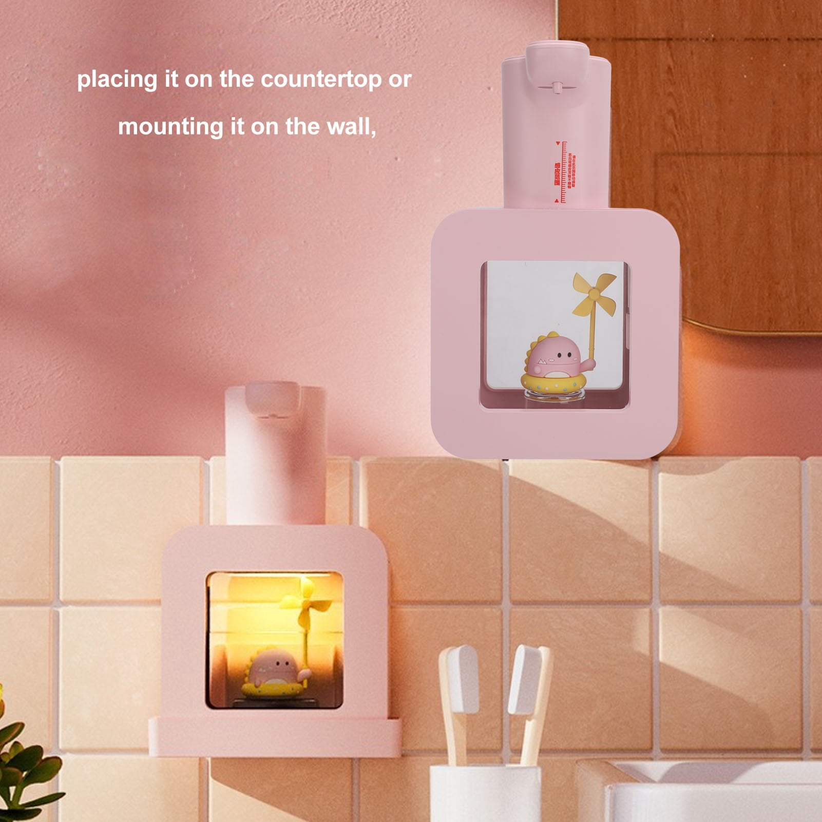 Suodoka Touchless Automatic Foaming Soap Dispenser Motion Sensor 3 Levels Adjustable Wall Mounted & Countertop 1200mAh Rechargeable Hand Washer for Kitchen Bathroom Hotel, Pink (8.27in / 21cm)