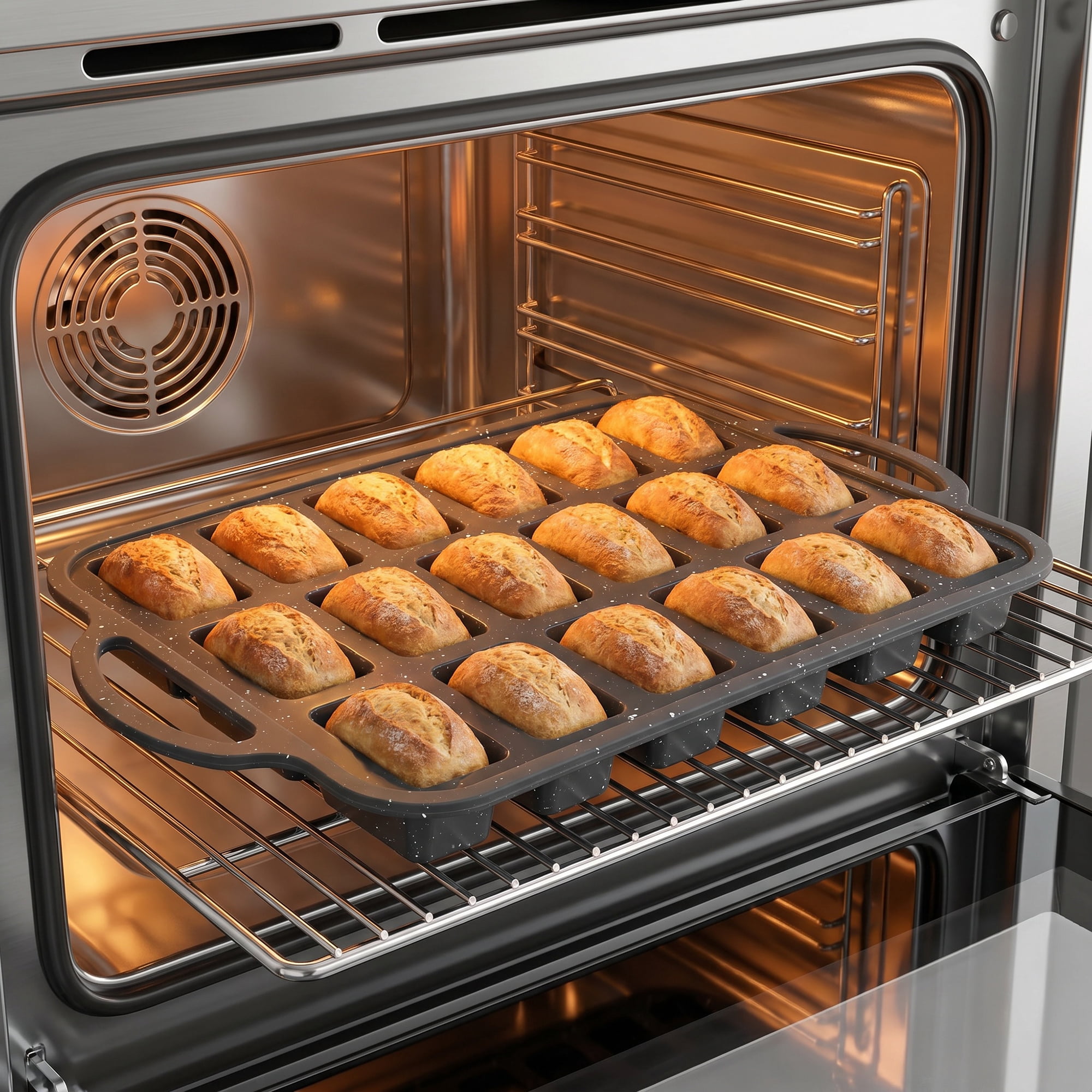 Unique Bargains Baking Pan 24-Cup Speckled Tray with Dual Loop Handles Black 14.8"x9.9"x1"