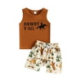 thumbnail image 2 of Western Baby Boy Clothes 6M 12M 18M 24M 3Y Cow Print Sleeveless Tank Top T-Shirt Solid Shorts Set 2PCS Toddler Cowboy Outfit, 2 of 10