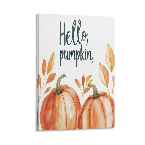 Fall Pumpkins Hello Pumpkin Vintage Retro Artwork Wall Art For Kitchen Hello Pumpkin Fall Happy Harvest Canvas Picture for Living Room Bedroom And Home Decorations Canvas Prints 8x12inch Framed