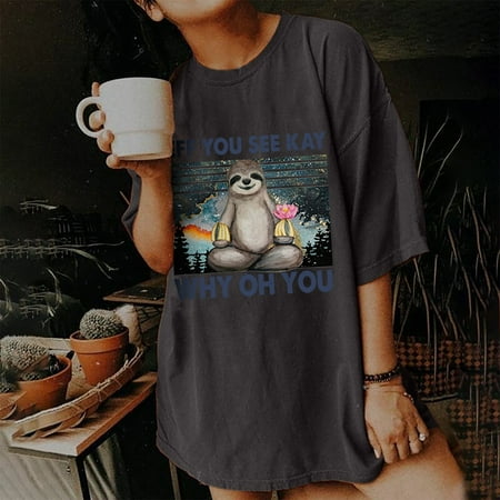 

Women s Sloth Print Short Sleeve T Shirt Vintage Letter Graphic Tops Summer Casual Creawneck Oversized Loose Tees