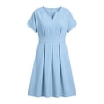 thumbnail image 6 of Karymi Plus Size Notch V-Neck A-Line Dress, Short Sleeve Waist Pleated Flare Dress with Pockets, Solid Casual Work Dress Wedding Guest Dresses for Women, 6 of 7