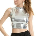 thumbnail image 4 of Zaldita Metallic Crop Top for Women's Party Clubwear Holographic Sleeveless Crop Tank Tops Silver A XXL, 4 of 7