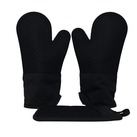 

Ecoberi Silicone Oven Mitts and Pot Holder Set Cook Bake BBQ Black Pack of 3