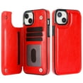 thumbnail image 4 of Allytech Slim Wallet Case for iPhone 15 Plus, Flip PU Leather Kickstand Card Slots Case, Double Magnetic Buttons Shockproof Full Body Protection Durable Case for Women Men - Red, 4 of 10
