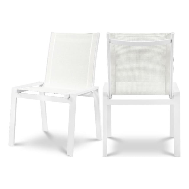 Meridian Furniture Nizuc Chaise de Salle à Manger d'Extérieur pour Patio Blanc Cassé (Ensemble de 2)