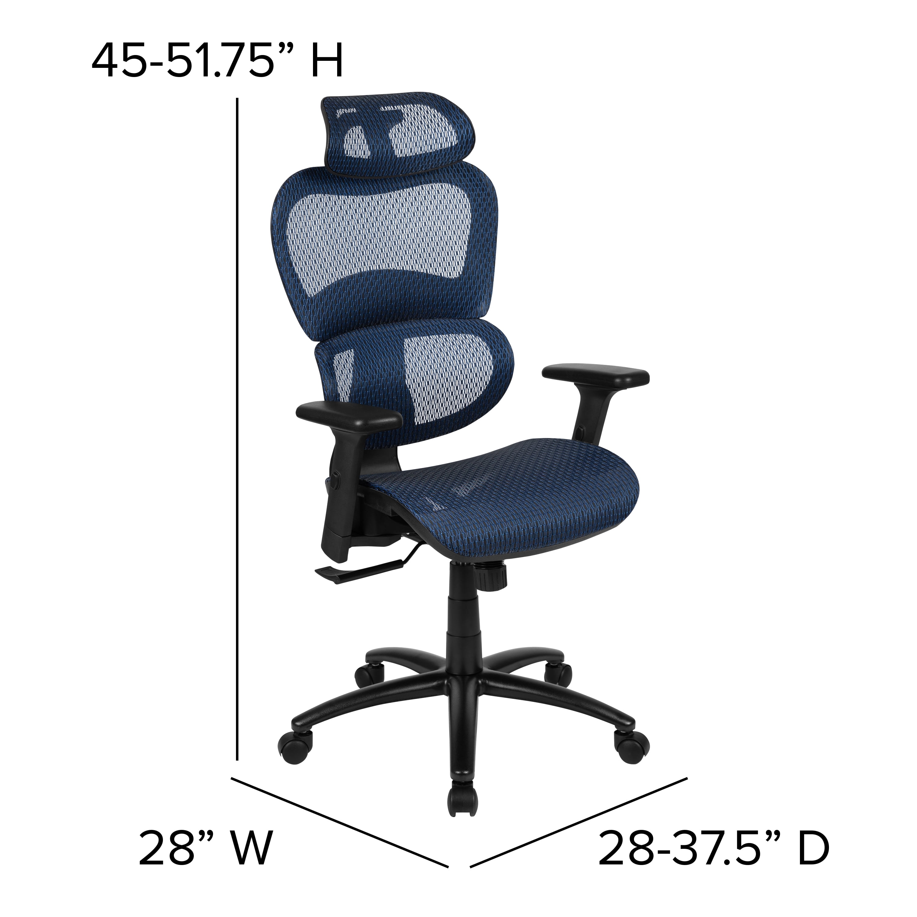 Flash Furniture Ergonomic Mesh Office Chair with 2-to-1 Synchro-Tilt, Adjustable Headrest, Lumbar Support, and Adjustable Pivot Arms in Blue