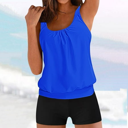 LEBONYARD Women s High Cut Bikini Bottom Two Piece Swimsuits Retro Style Women Conservative Solid Strappy Black Set Two Piece Swimsuits Swimdress Blue XL
