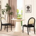 thumbnail image 3 of Panama 18.5" Curved Cane Rattan Side Dining Chair Set of 2 Ebony Black Boucle, 3 of 9