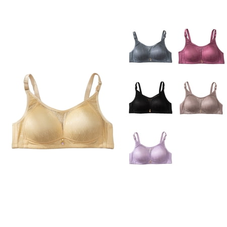 Loopsun Womens Daily Bra Thin Bras for Ladies Women s Wireless Back Closure Lace Patchwork Lightweight Breathable Soft Everyday Bra Dark Gray 38/85BC