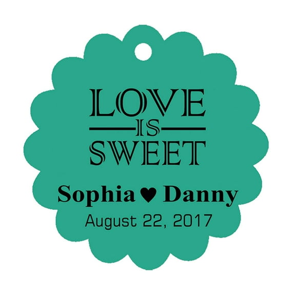 100 PCS Love is Sweet Custom Made Scallop Edge Rong Hang Tags Personalized Wedding Party Favor Gift Tags
