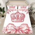 thumbnail image 2 of Manfei Pink Princess Crown Twin Sheet Sets for Girls, Vintage Flower Bowknot Twin Fitted Sheet, Chic Ribbon Flat Sheet, Lightweight Room Decor, 3-Piece, 2 of 7