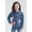 Medium Wash Blue with Barbie Rainbow and Cupcake Patches, variant on Little Girls' Long Sleeve Fashion Denim Jacket with Patch Appliques Pink Allover Logo Print with Barbie Ponytail and Heart Patches