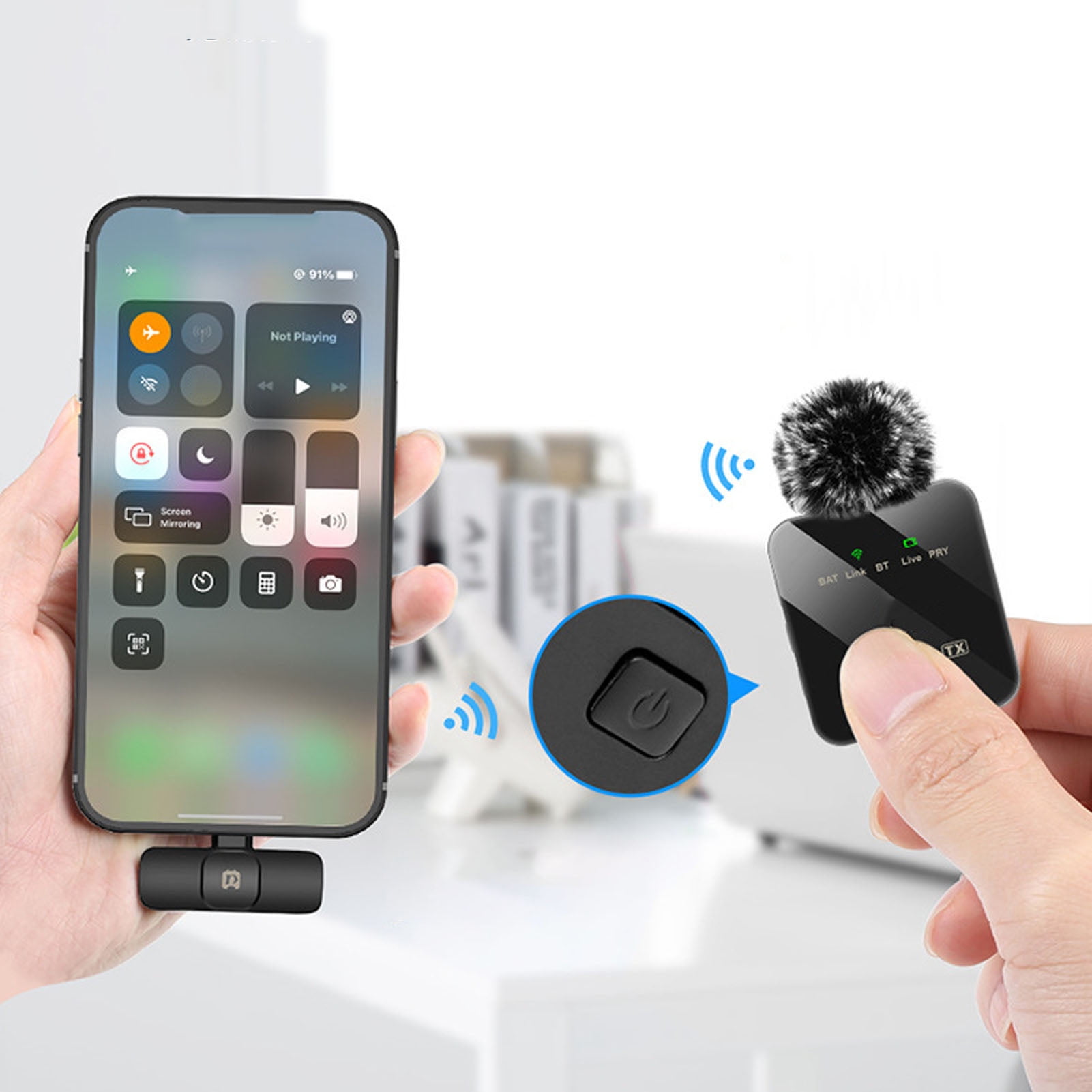 Wireless Lapel Microphone, 300mAh HD LED Display Wireless Lavalier Microphone Noise Reduction  For Recording