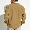 thumbnail image 4 of Domuza Men's Corduroy Shirt Jacket - Button Down Long Sleeve Spring Fall Casual Streetwear Loose Fit Lightweight Shacket Khaki S, 4 of 6