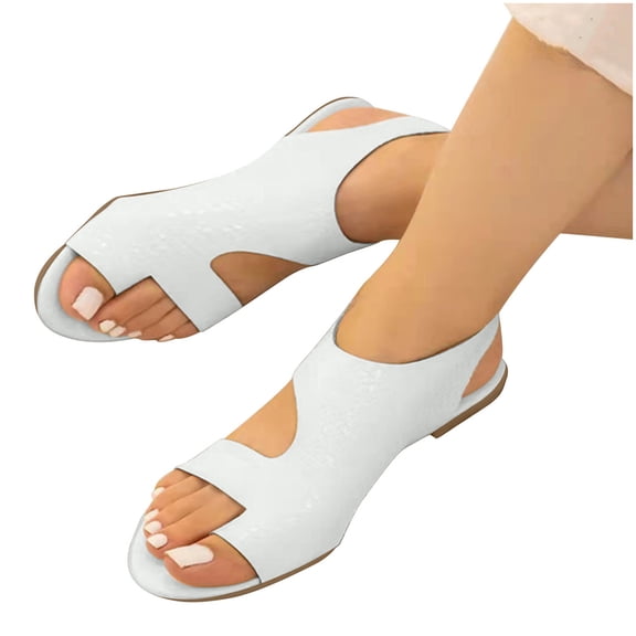 Ruziyoog Sandals Women Ladies Women Summer Clip-Toe Shoes Flats Casual Beach Sandals Cushionaire Sandals White