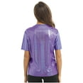 thumbnail image 3 of Zaldita Women's Shiny Metallic Short Sleeve T-shirt Holographic Top Blouse Dancewear Rave Festival Purple XXL, 3 of 7