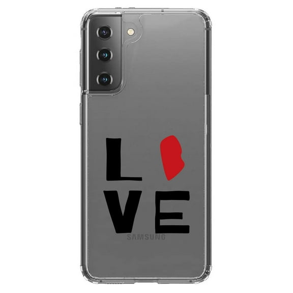 DistinctInk Clear Shockproof Hybrid Case for Galaxy S21+ PLUS 5G (6.7" Screen) - TPU Bumper Acrylic Back Tempered Glass Screen Protector - Rhode Island - Love Red & Black