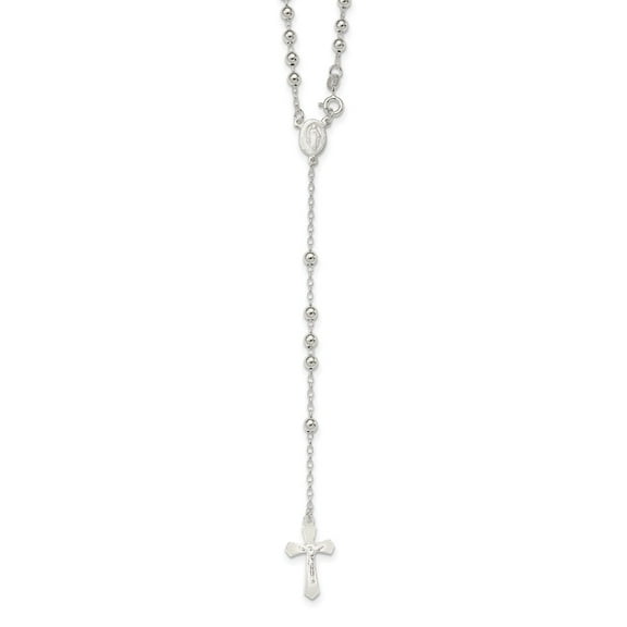 925 Sterling Silver Rosaries Necklace Chain Polished Bead 18 inch Rosary mm