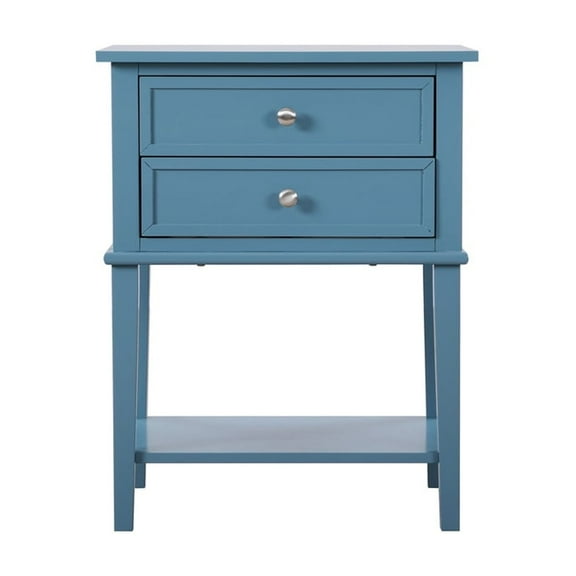 Teal Nightstand - 2 Drawer Storage & Open Shelf - Solid Wood & Metal Accent Design