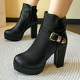 thumbnail image 2 of Black Women Fashion Boots With Side Zipper Belt Buckle Design Round Toe Chunky Heel For Daily Use, 2 of 4