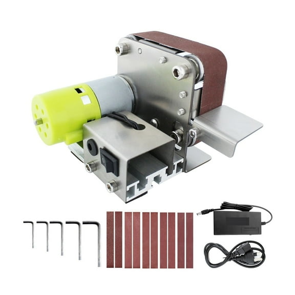 Mini Belt Sander Electric Sanding Polishing Grinding Machine 7 Variable Speed with 10 Sanding Belts for Polishing Wood Acrylic ,High Dust Collection Efficiency