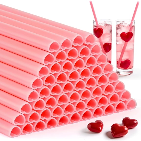 ZLKMQM 100pcs Heart Shaped Pink Straws Disposable Plastic Party Decor Straws Perfect for Weddings Bridal Shower Valentine’s Day Anniversary Parties Cocktail Supplies (Not Individually Wrapped)